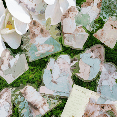 カフェ風 PETシール ステッカー スイーツ ガール少女 日常生活 キャット猫 ラベル 30枚入