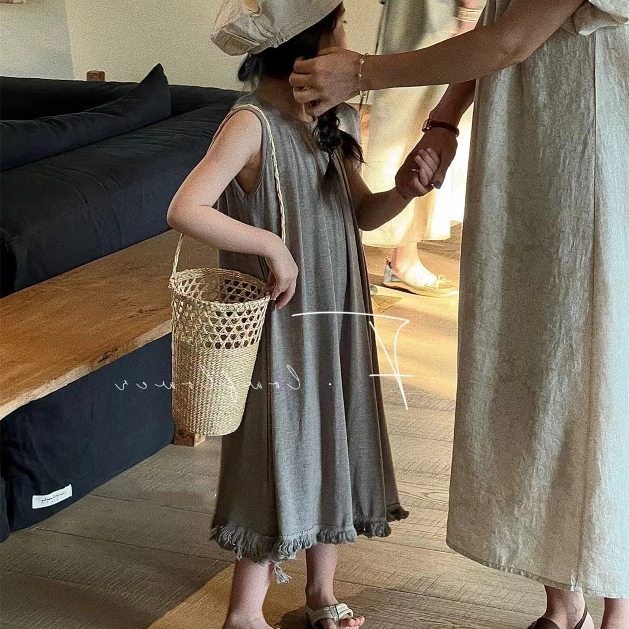 「2024」子供服★ワンピース★韓国風子供服★袖なし★無地★5#〜13#