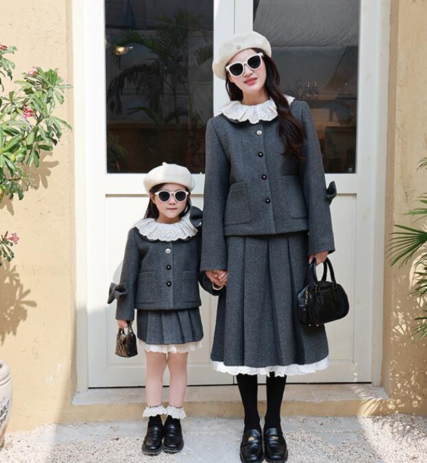 新品★子供服&親子服　灰色スーツ&トップス分けて★90cm〜大人サイズM