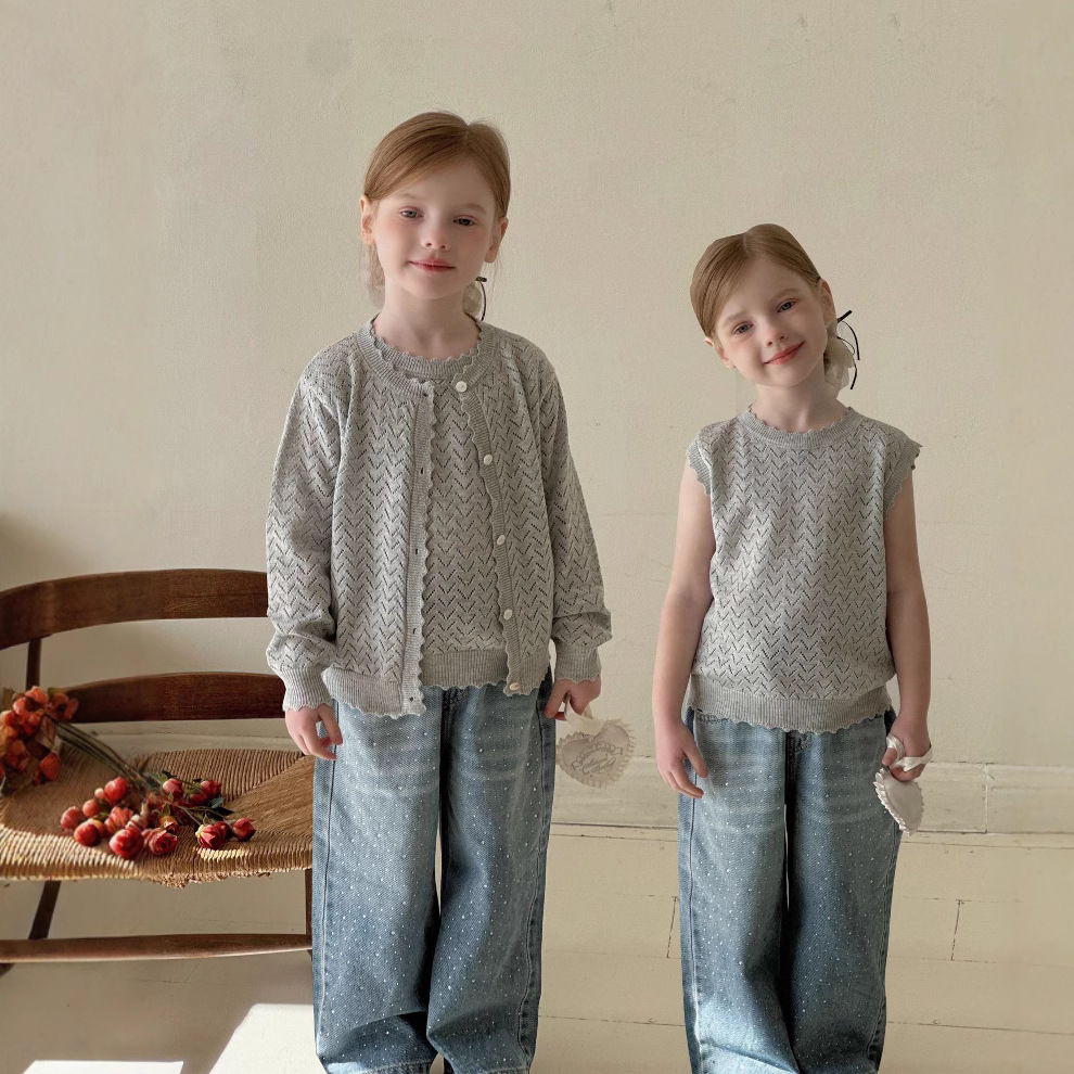 2025春新作HLL★子供服　ベスト+カーディガン　セット★90cm〜140cm