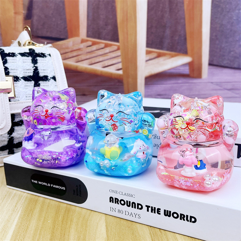 ★液体流沙瓶招き猫★室内装飾　工芸品置物★小さなギフト★