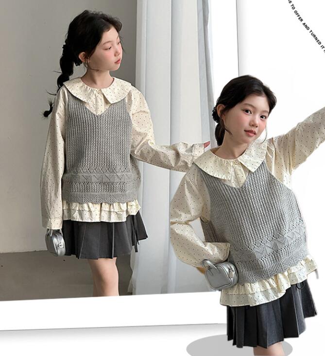 2026秋新品★子供服　ニットベスト+トップス&スカート分けて★120cm〜170cm
