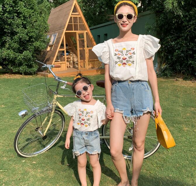 新品★子供服　刺繍トップス　親子服★90-140cm/M★