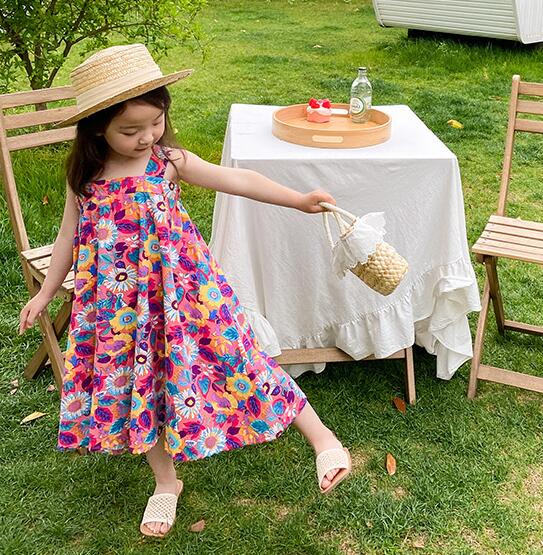 2022夏新作★子供服★花柄*ワンピース★吊りワンピース★キッズ★スカート★2色7-15