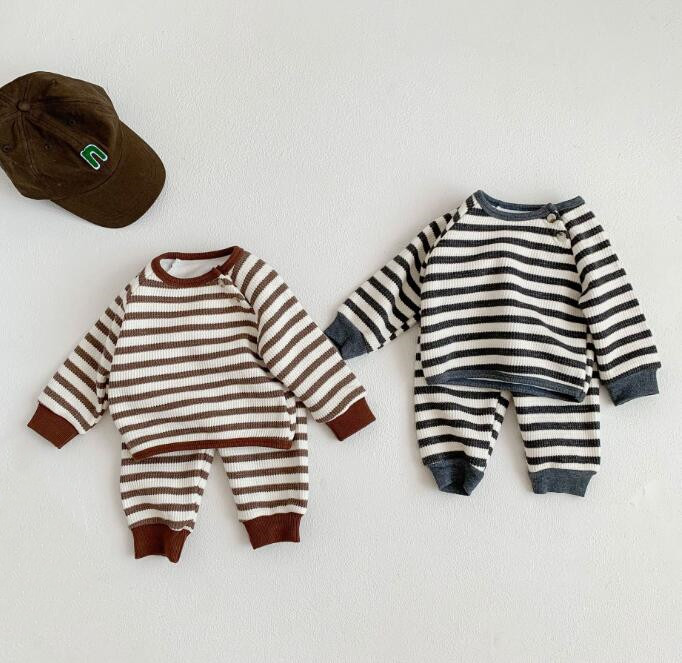 新作★トップス+ズボン★セットアップ★韓国風子供服★ベビー★ストライプ★2色★66-100CM