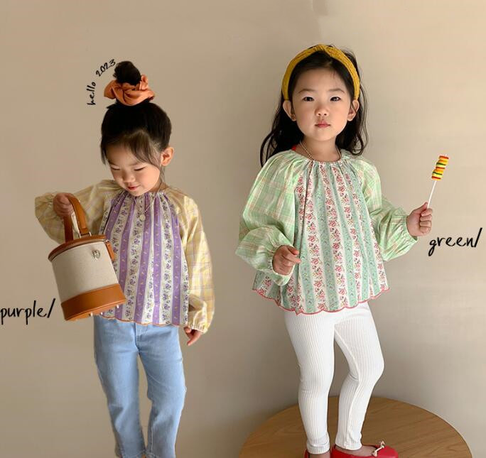 子供服★トップス★ワイシャツ★長袖シャツ★キッズ女の子★花柄★2色★80-130CM