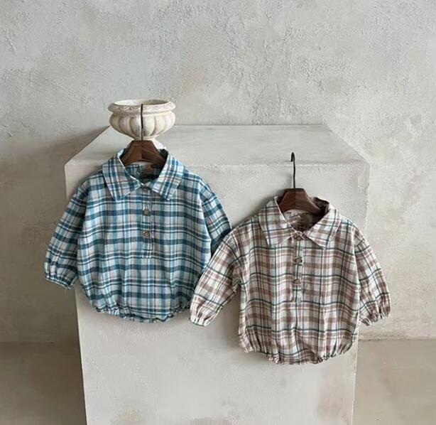 子供服★ロンパース★連体服★ベビー★チェック柄★2色★66-90CM