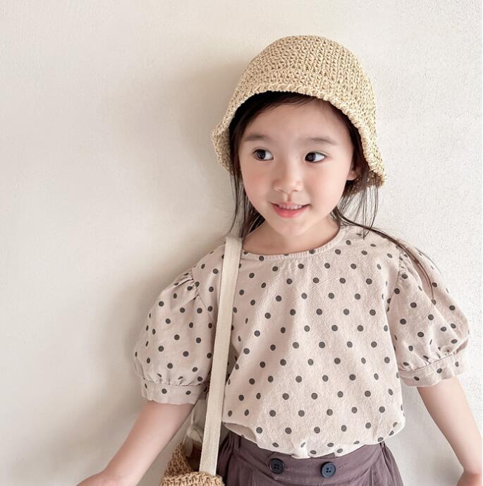 子供服★半袖シャツ★トップス★韓国風子供服★キッズ女の子★水玉★2色★80-130CM