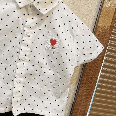 お勧め 春夏 韓国風子供服男女 シャツ+ショートパンツ 半袖上着 ドット柄 ワンピース ブラウス 80-150