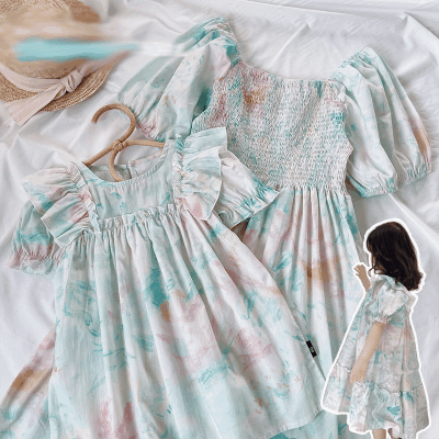 お勧め 親子ドレス パフスリーブ キッズ シフトドレス 花柄 ワンピース ズフローラル フリル ワンピ 90-140