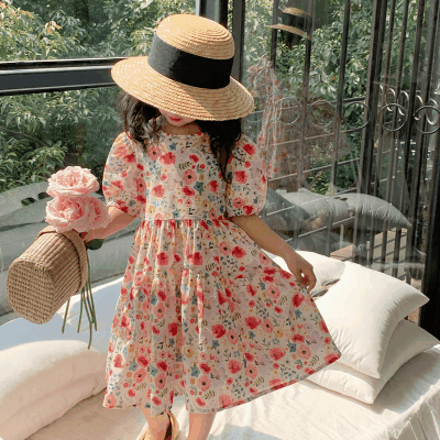 お勧め 2023夏 3-8歳ガール キッズ シフトドレス 花柄 ワンピース ズフローラル 半袖ワンピ 90-140