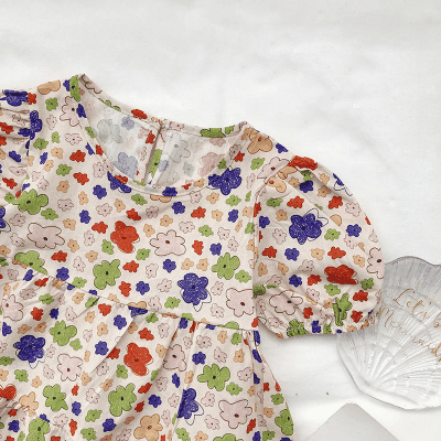 お勧め 2023夏 3-8歳キッズ シフトドレス 花柄 ワンピース Uネック ハーフスリープワンピ 90-140