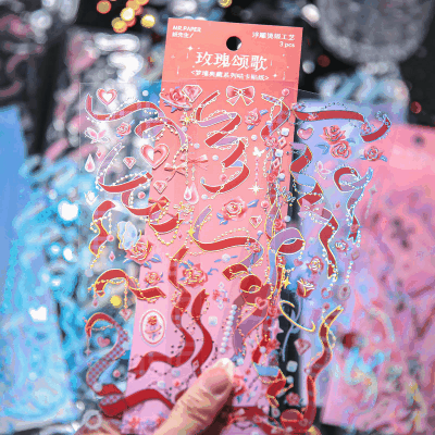 PVCシール インテリア ステッカー リボン 幾何学 チェーン ハート ウィンドレーザー バブルシリーズ3枚入