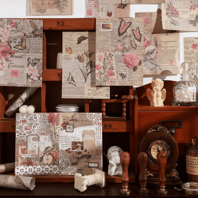 カフェ風 アンティーク メモ紙メッセージ バタフライ アニマル 花フラワー 植物 鳥 宇宙天体 24枚入