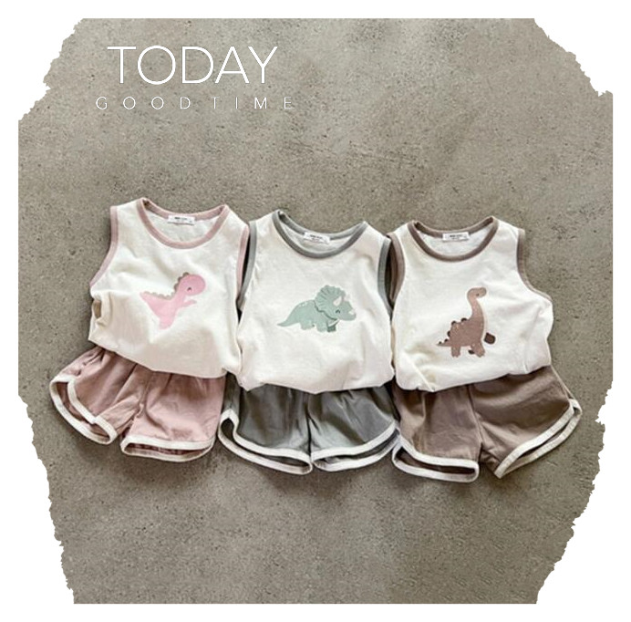 子供服★ベスト+パンツ★セットアップ★韓国風子供服★ベビー★ダイナソー★3色★73-100CM