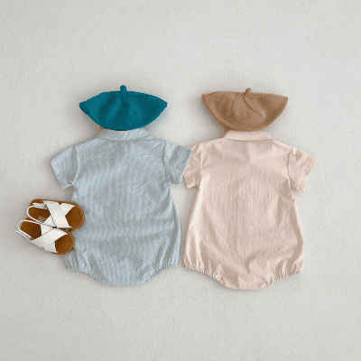 夏 0-3歳ベビー ユニセックス 連体服 ストライプ柄 ハーフスリープ ロンパース カバーオール 66-90