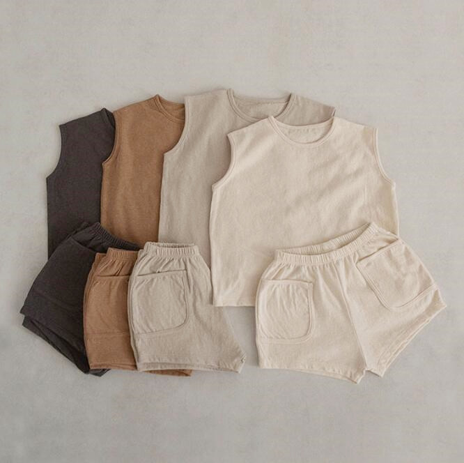 子供服★トップス+パンツ★セットアップ★韓国風子供服★袖なし★ベビー★4色★73-100CM
