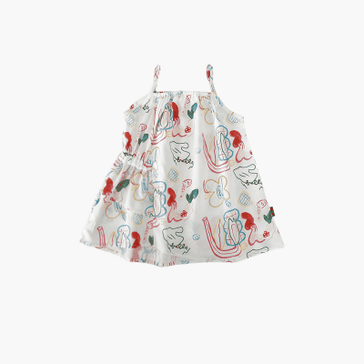 お勧め 春夏 韓国風子供服 スリップドレス ワンピース グラフィティ ノースリープ 不規則ワンピ 90-140