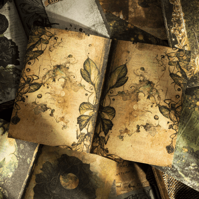 インテリア ペーパー 素材紙メモ紙 アンティーク 幾何学ラベル バタフライ マーメイド 海洋生物 40枚入