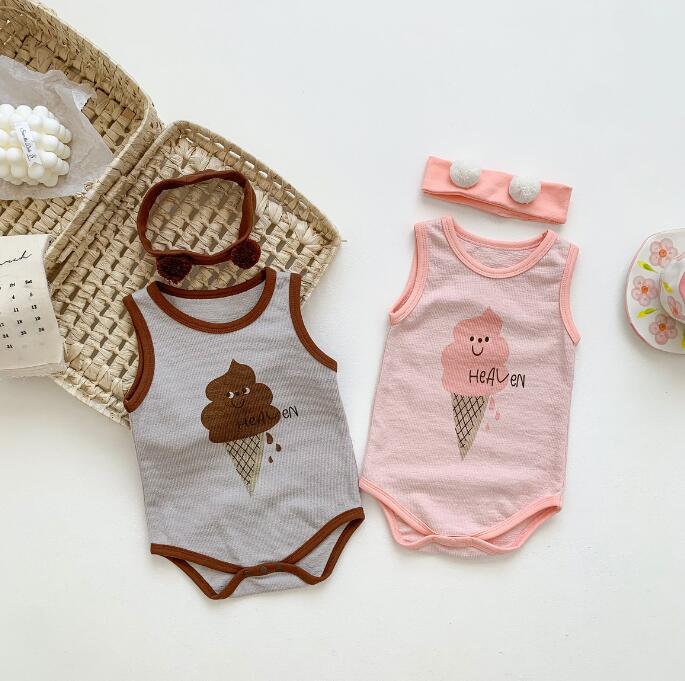 子供服★ロンパース+ヘアバンド★連体服★韓国風子供服★ベビー★可愛い★2色★66-90CM