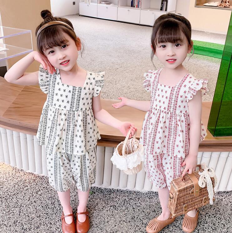 子供服★トップス+パンツ★セットアップ★韓国風子供服★花柄★2色★90-130CM