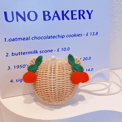 お勧め 春夏 キッズ ポシェット かごバッグ 編みバッグ サクランボ ショルダーバッグ ガールズ ビーチ海