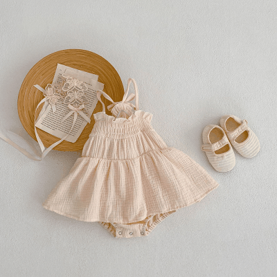 夏新作 ベビー 女の子 連体服 サロペット フリル ノースリープ スカート付ロンパース カバーオール 66-90