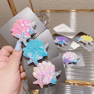 春夏 キッズ用 ガールズ ヘアクリップ ヘアピン 海洋 アクリル ヒトデ貝殻 人魚姫 マーメイド スパンコール