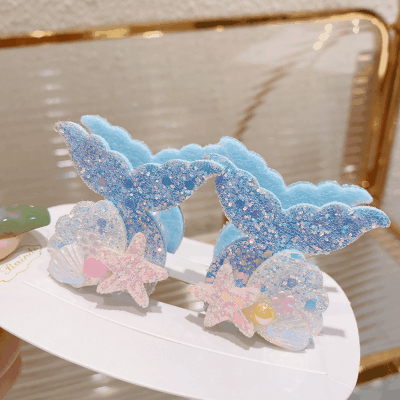 春夏 キッズ用 ガールズ ヘアクリップ バンスクリップ 海洋 ヒトデ貝殻パール 人魚姫 マーメイド キラキラ