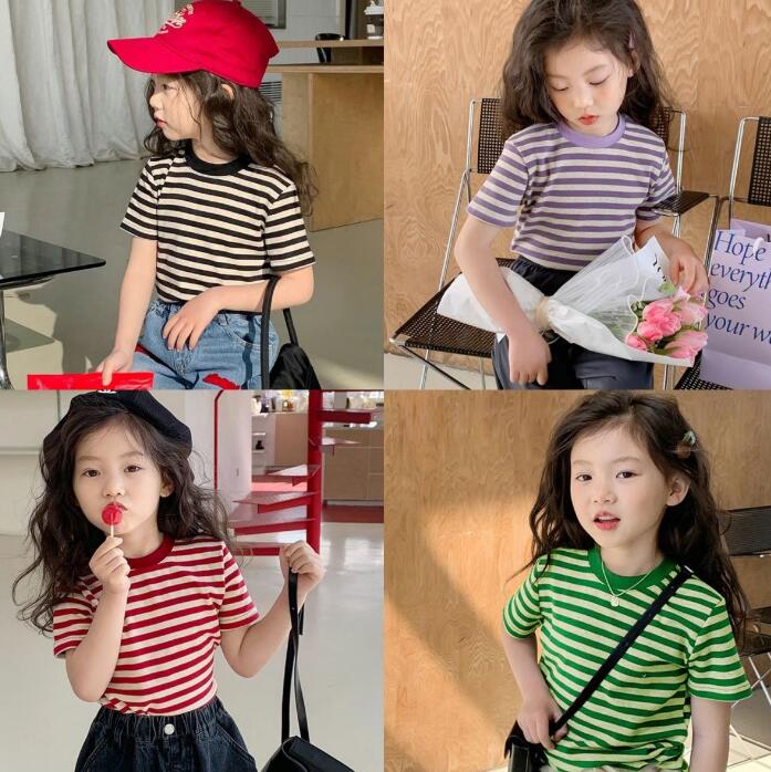 子供服★トップス★Tシャツ★ストライプ★キッズ女の子★韓国風子供服★4色★80-150CM