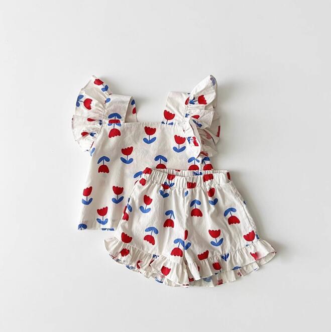 子供服★トップス+パンツ★セットアップ★花柄★韓国風子供服★キッズ女の子★73-120CM