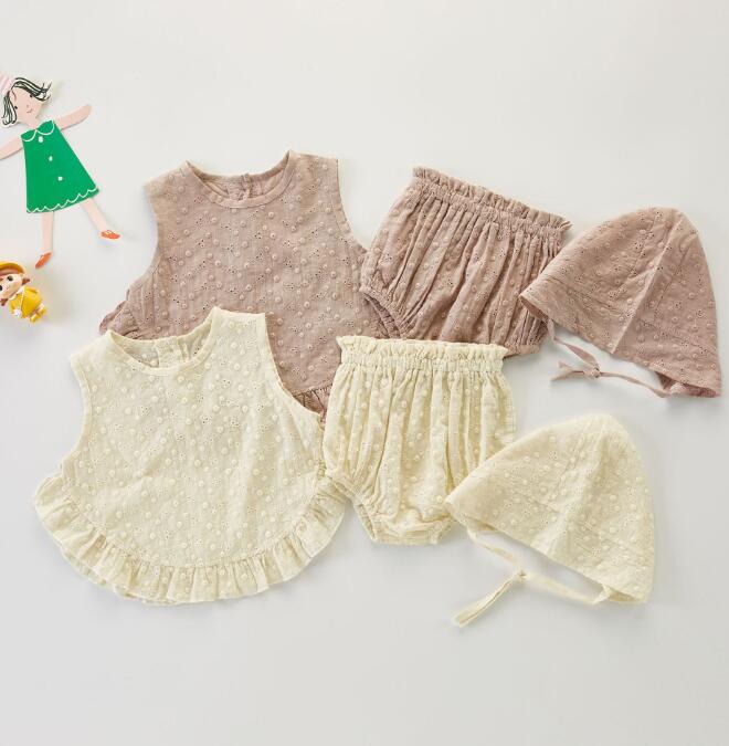 子供服★トップス+パンツ+帽子★セットアップ★韓国風子供服★ベビー★無地★2色★66-100CM