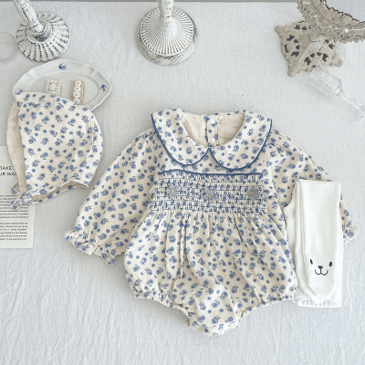 秋冬新作 ガールズ カバーオール 連体服 ストッキング レギンス 花柄 帽子+ロンパース 66-100