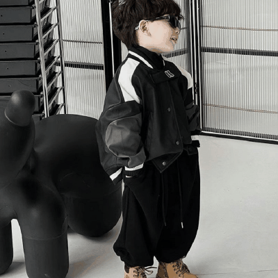 シンプル 子供服 秋冬新作 ユニセックス ジャンパー ライダース PU革上着 ブルゾン ジャケット 5-13