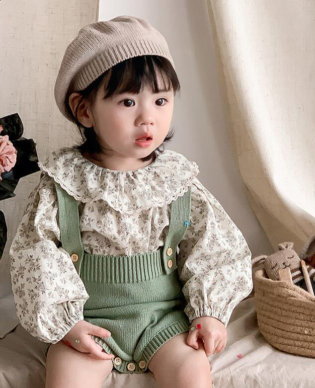 2023秋新品★ベビー服★トップス+ニットサロペット　セット★66-90cm★2色