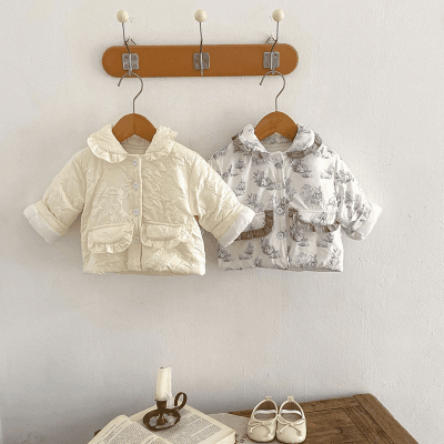 ガールズ 秋冬新作 0-3歳 裏ボア裏起毛 防寒 厚手 花柄 暖かく上着 ジャケット フリル 66-100