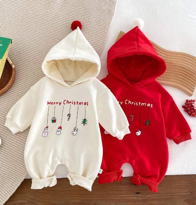 2023★秋冬新作★韓国風ベビー服★ロンパース★裏起毛★クリスマス★2色66-90CM