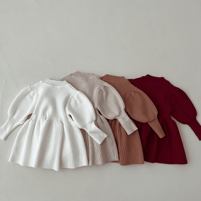 秋冬新作 0-3歳子供服 ガールズ ワンピース ニット ワンピ ビショップ・スリーブ シフトドレス 73-110