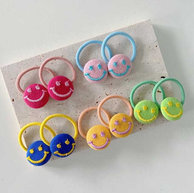 子供用★髪飾り★まとめ髪用★ヘアアクセサリー★キッズ★2枚入り★ヘアゴム★笑顔★多色