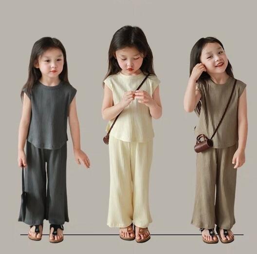 2024夏新作★子供服★ノースリップトップス+ズボン★セットアップ★キッズ女の子★3色90-140CM