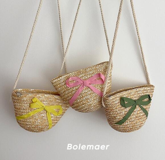 バッグ★ショルダーバッグ★ミニバッグ★草編みバッグ★子供用★蝶結び★7色