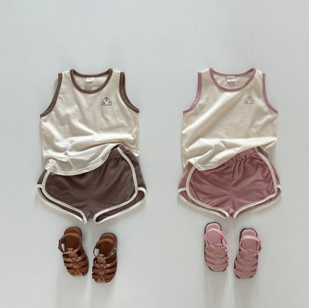 「2024」子供服★トップス+パンツ★セットアップ★袖なし★男女兼用★2色★80-130CM