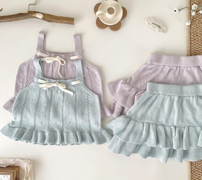 2024夏新作Cu★子供服　ニットトップス+スカート　セット★73-120cm★2色