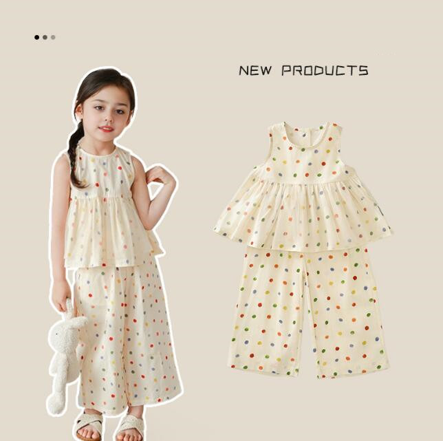 「2024」子供服★トップス+ズボン★セットアップ★韓国風子供服★ドット★90-140CM