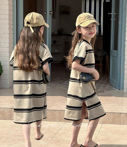 「2024」子供服★ワンピース★ストライプ★韓国風子供服★キッズ女の子★90-150CM