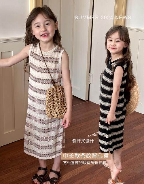 「2024」子供服★ワンピース★韓国風子供服★ストライプ★キッズ女の子★2色★90-150CM
