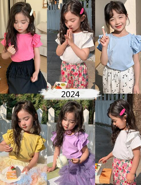 「2024」子供服★トップス★Tシャツ★韓国風子供服★無地★6色★90-140CM