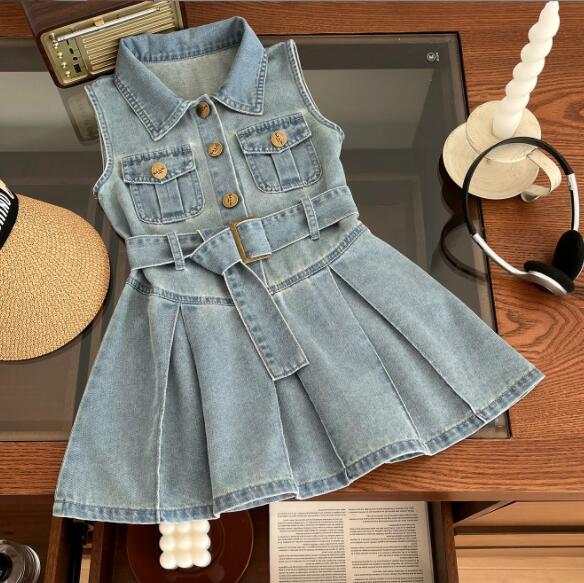 「2024」子供服★ワンピース★ノースリーブ★デニム★韓国風子供服★90-140CM