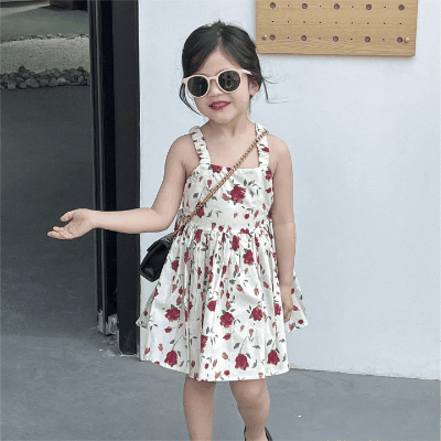 春夏 韓国風子供服 ガール シフトドレス ノースリープ 花柄 吊りスカート ワンピース ワンピ 7-17