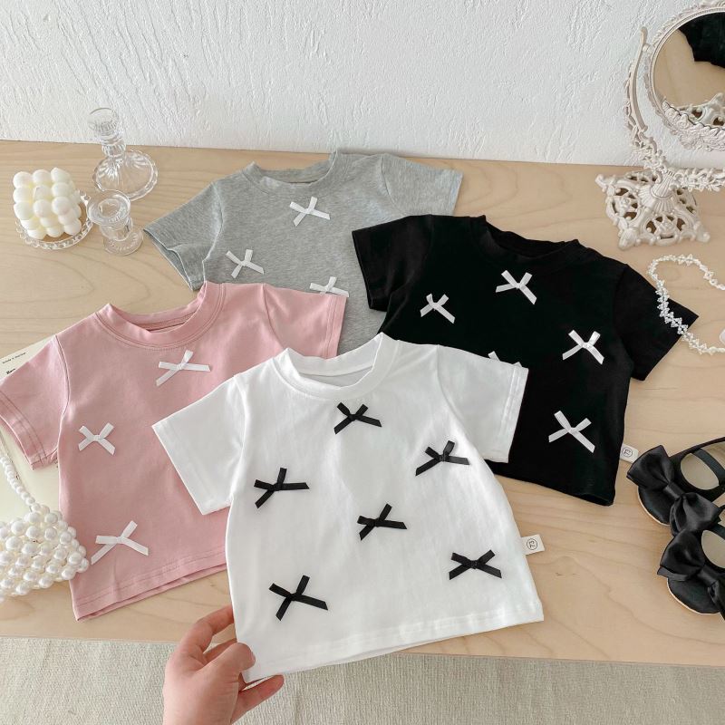 「2024」子供服★トップス★Tシャツ★無地★韓国風子供服★蝶結び★4色★73-120CM